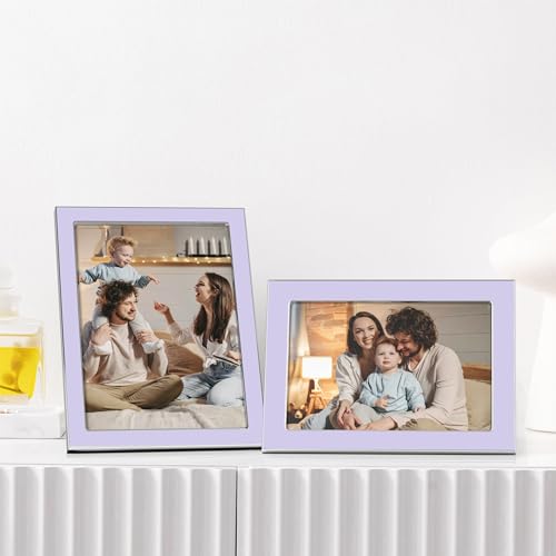 eletecpro 4x6 Enamel Picture Frame with Real Glass Cover, Purple, 2-Pack - color: Purple & Silver, size: 4x6