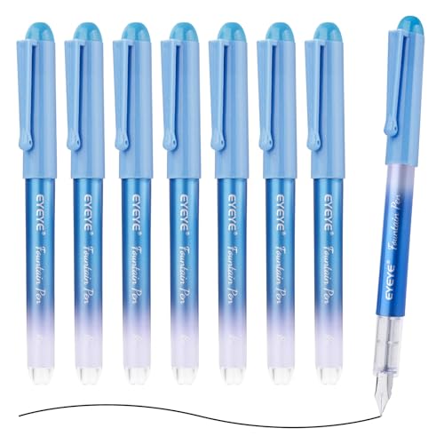 EYEYE Disposable Fountain Pens for Writing, Medium Point, Pack of 8 Black - color: Black