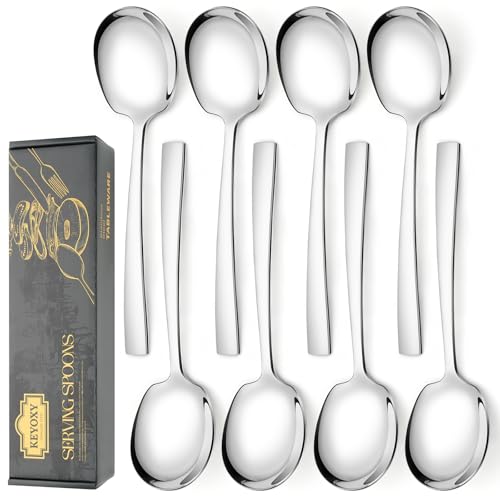 8 Piece Stainless Steel Serving Spoons Set - 8 Large Spoons, 9.2-Inch, Dishwasher Safe, for Parties/Kitchen/Buffet/Catering - color: Silver, size: LARGE 8 PCS C