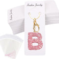 100 Set Keychain Display Cards with Bags,Jewelry Packaging Blank Hanging Cards for Selling - color: White-letter