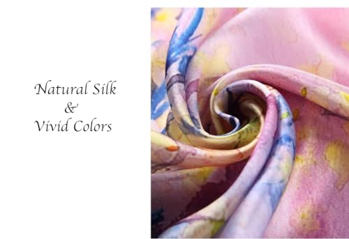 ANDANTINO 100% Silk Long Scarf-Women Large Oblong Shawls with Gift Packed - color: Pink&yellow Blossoms