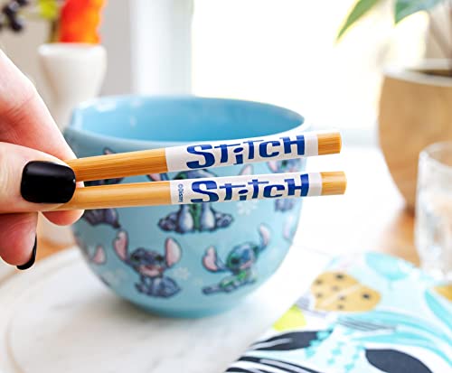 Disney Lilo & Stitch Japanese Ceramic Dinnerware Set | Includes 20-Ounce Ramen Noodle Bowl and Wooden Chopsticks - color: Lilo and Stitch