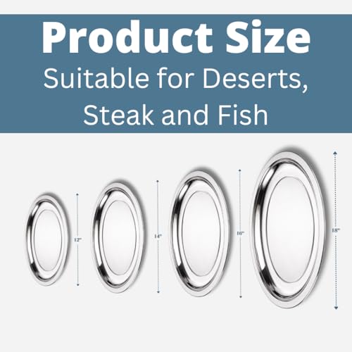 Chandler Stainless Steel Serving Tray 12 Inches | platters and trays for parties, Premium Oval Silver Platter for Serving Food, Party Trays, Turkey Platter - size: 12 Inches