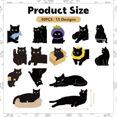 30Pcs Magnetic Bookmarks, Cute Black Cat Book Markers Clip, Cat Magnet Page Markers, Book Lover Gifts for Women, Kids, Book Lovers Reading Lovers, Office Home Supplies Book Accessories, 15 Styles