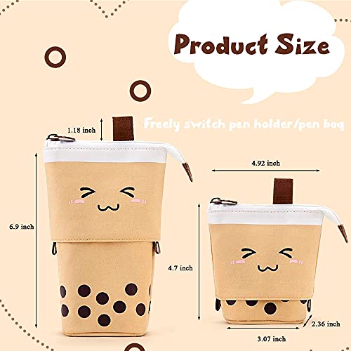 Cute Standing Pencil Case Pen Holder for Kids, Pop Up Stand UP Bubble Tea Pen Organizer Kawaii Stationary for Christmas Holiday New Year Office (Brown) - color: Brown
