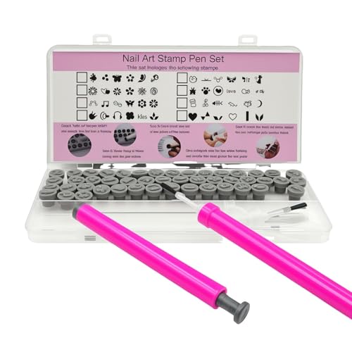 44pcs Nails Art Stamp Pen Set, Containing 36 Kinds Of Nail Stamp Patterns, 1 Stamp Pen, 1 Brush Pen, Three Kinds (Two Of Each Kind) Replaceable Brush Heads, Suitable for DIY Design Nails Set