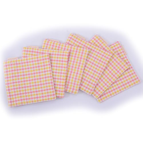 RUTH&BOAZ Plaid, Embroidery 100% Cotton Fabric Coasters for Drinks and Home Dinners/Set of 6/4" Square (Seersucker Yellow) - color: Seersucker Yellow