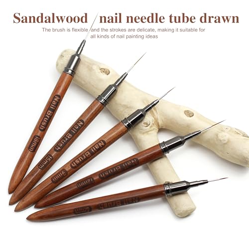 Nail Art Liner Brushes, Natural Color, 5Pcs Wooden - color: Wood
