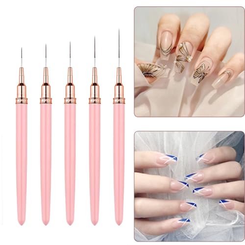 Metallic Nail Art Brushes Superfine Brush 5 Pcs Kit Professional Nail Liner Brush Nail Details Brush Nail Painting and Drawing Liner Brush for Nail Salons - color: g-5pcs