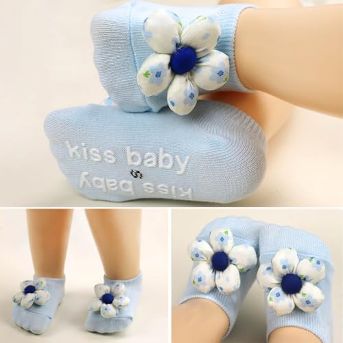 4Packs Baby Girls Socks,Flower Non-Slip Grips for Babies Toddler Princess - color: Pink Bule Light Purple Yellow