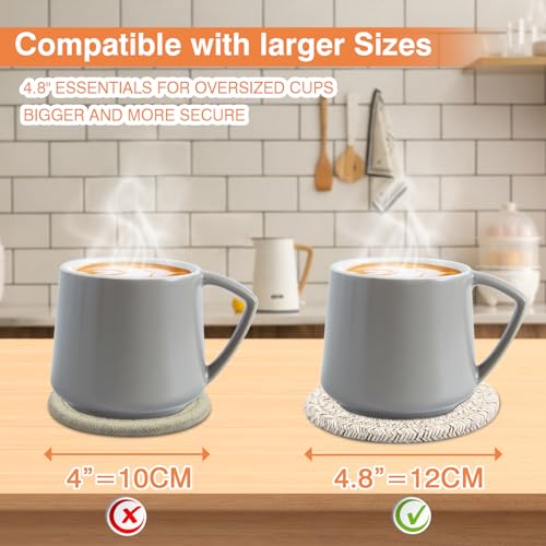 Large 4.8" Cotton Coasters for Drinks Set of 2 - Oversized Absorbent Brown Fabric Cup Mats for Coffee Mugs, Boho Desk & Nightstand Drink Pads, Durable Minimalist Coasters for Home Décor(Caffè no) - color: Caffe No