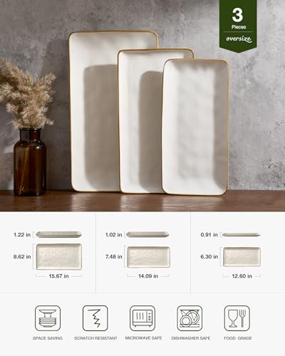 Famiware Serving Platters Set of 3 Sizes - Rectangular, Matte White - color: Matte White