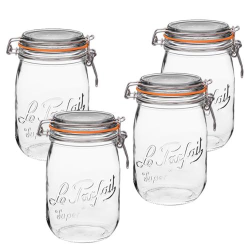 Le Parfait Super Jar 1L (32oz) Glass Canning Jar, Wire Bail Lid, 4 Pack - color: 32oz (Set/4)