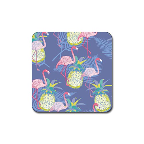Blush Pink Flamingo Square Coaster Set - Made of Recycled Rubber - Set of 4 - color: Blush Pink Flamingo Pattern Square
