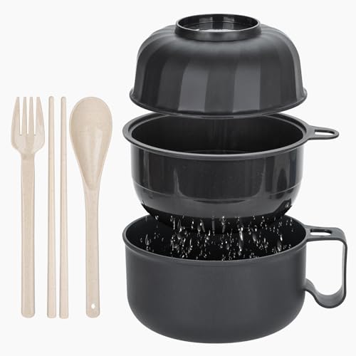 Large Ramen Bowl, Ramen Noodle Bowls Microwavable, Ramen Cooker with strainer, Microwave Pasta Cooker, Ramen Bowl Microwave Gift for College Boys Girls Male Female Dorm Room Essentials Instant Lunch - color: Black