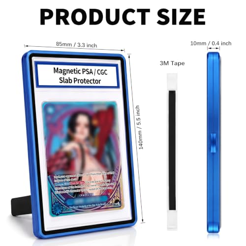 Magnetic PSA/CGC Slab Protector with Foldable Kickstand - UV Protection Tempered Glass & Aluminum Metal Bumper for 35PT PSA CGC CSG AGS, 9-Point Secure Lock Display Guard & Clear View (Dark Blue) - color: Dark Blue, size: PSA Card Case