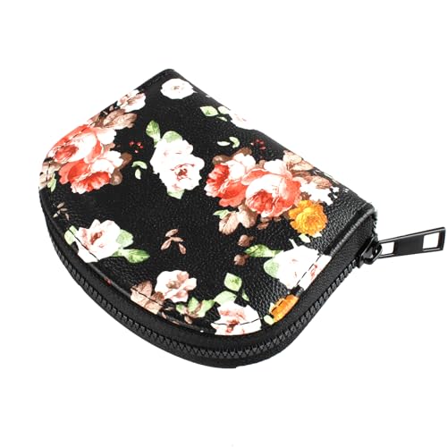 Small Zip Wallet Credit Card Wallet Coin change case Holder for women PU Leather(Floral) - color: Floral