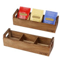 HTB 2 Pack Acacia Wood Small Tea Bag Box with 3 Compartments for Counter - color: Acaica Wood 2PCS