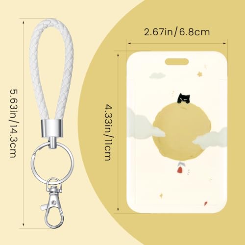 ID Card Badge Holder Key Chain with Metal Keyring, Plastic Slide Open with ID Window for Women Men Girls Students,Moon Cat 2 - color: Moon Cat 2