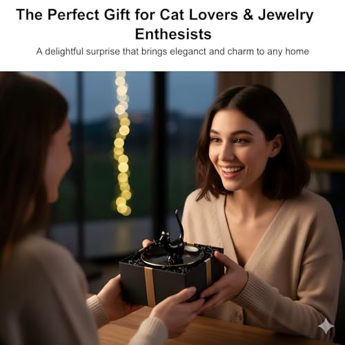 ROSA&ROSE Cat Ring Holder Trinket Tray Ceramic Jewelry Dish Porcelain Ring Organizer–Gift for Women,Girlfriend,Wife,Birthday or Anniversary (Black) - color: Black