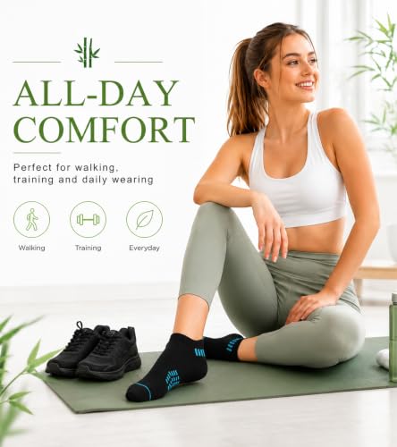 floconssy Ankle Socks for Women, Bamboo Viscose Cushioned Running Socks - color: 5 Pairs Black, size: 6-9