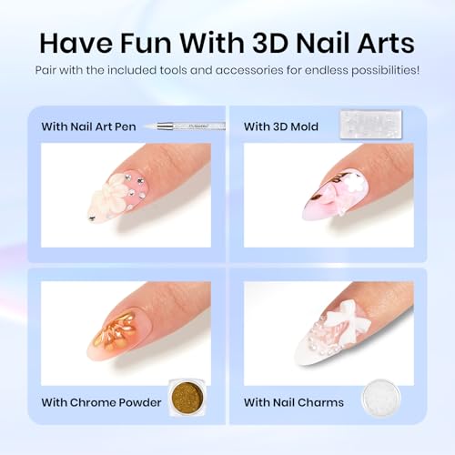 Beetles 3D Nail Art Brushes, Dual-ended Silicone Manicure Tool Gold Chrome - color: Silver White-2