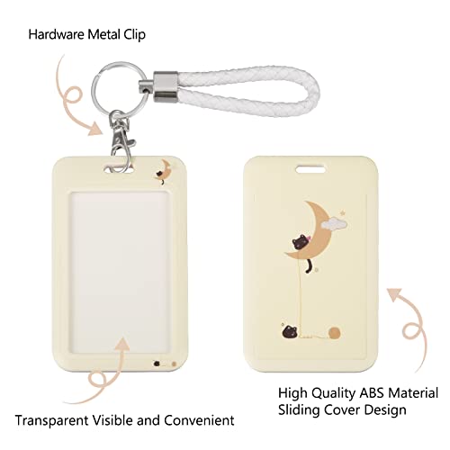 ID Card Badge Holder Key Chain with Metal Keyring, Plastic Slide Open with ID Window for Women Men Girls Students,Cat - color: Black Cat