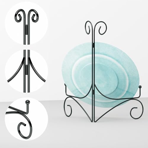 Iron Plate Stand for Display with Folding Design, Picture Stands for Tables, 12 Inch Large Easels for Displaying for Book, Art Piece, Photo and Platter, 12’’ Black