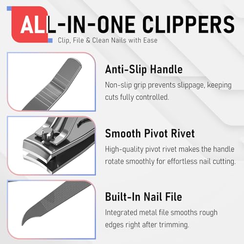 firiKer Nail Clippers with Nail File,Fingernail Clipper,Toe Nail Clippers - color: Gray