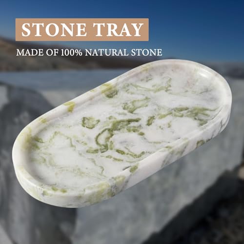 Koville Marble Vanity Tray for Bathroom Countertop, Green Marble Bathroom Tray Perfume Trays for Dresser, Stone Jewelry Dish Stone Trays for Kitchen Counter, Candle Holder for Home Decor - color: Bianco Palomino Green