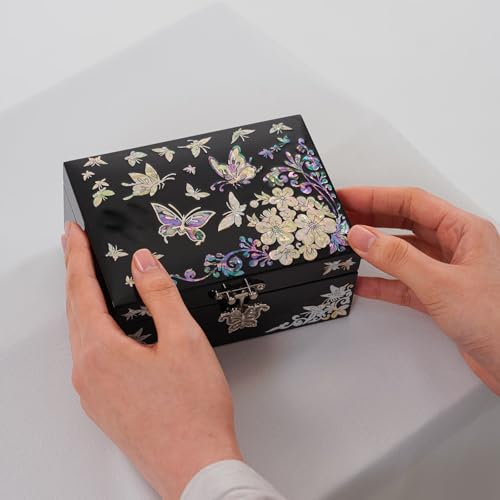 February Mountain Elegant Mother of Pearl Jewelry Organizer Box with Mirror Lid - Gifts for women birthday unique Anniversary Christams and Special Occasions - style: Butterfly