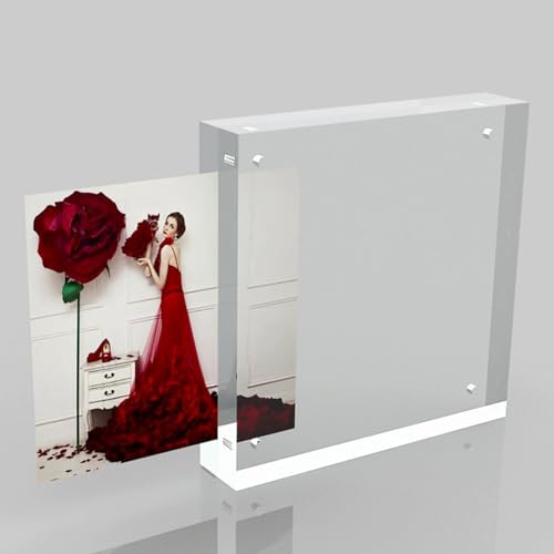 Clear Acrylic Photo Frame,Magnetic Perspex Picture Holders Table Standing Double Side Displays, 10mm+10mm Thickness Transparent,Stand In Desk &Table Frames (1, 4x4) - size: 4x4"
