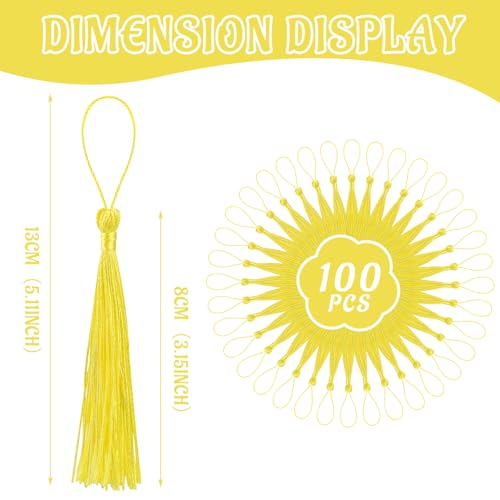 100 Pcs Bookmark Tassels Bulk Yellow Soft Craft Silky Handmade Mini Tassels for Jewelry Making with Loops for DIY Craft Accessory Dress Decoration - color: Yellow