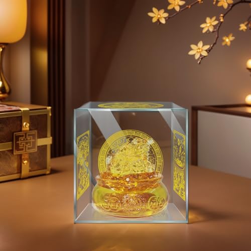 Feng Shui Treasure Basin Set Colorful Crystal Glass Lucky Money Toad - color: Yellow 2