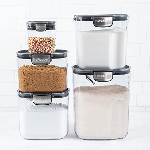 ProKeeper+ Airtight Food Storage Container Set – Clear Plastic Flour and Sugar Canister Set with Magnetic Accessories for Kitchen Organization (Grey, 9-Piece) - color: Grey, size: 9-Piece