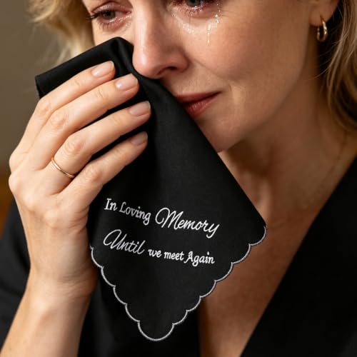 GREATEE Black Embroidered Funeral Handkerchiefs for Women Soft Cotton 11" - color: In Loving Memory