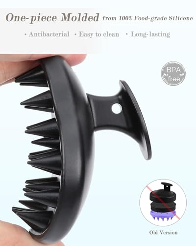 FREATECH 100% Silicone Hair Scalp Massager Shampoo Brush for Scalp Care and Hair Growth, Waterproof Shower Hair Scrubber Scalp Exfoliator for Dandruff and Buildup, Sturdy and Hygienic, Black