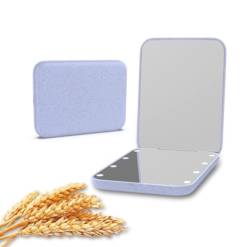 Kintion Pocket Mirror, 1X/3X Wheat Straw Material Compact Mirror(Purple) - color: Wheat Straw Purple