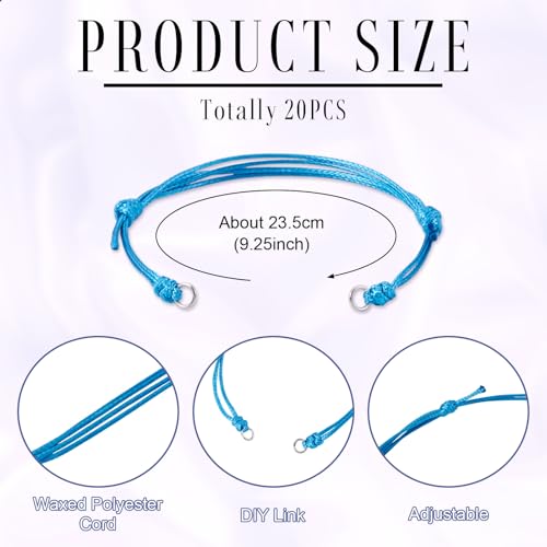 20Pcs Teal Adjustable Braided Cord Colorful Waxed Thread Half Finished Bracelet with Jump Rings for Wrist DIY Women Jewelry Making Friendship Fashion Bangle Accessory - color: Teal