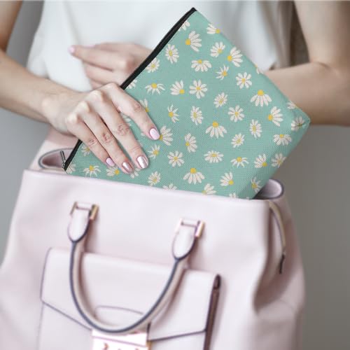 Boho Makeup Bag, Blue Daisy Floral Makeup Organizer Cosmetic Bags for Women - color: CuteDaisy01