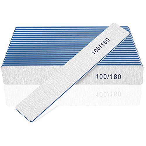 Nail File-Nail Files for Acrylic Nails 100/180 Grits, 12 PCS Double Sided Emery Boards for Acrylic and Natural Nails, Professional Manicure Tools for Nail Tech - size: 100/180 grit