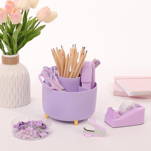 SKYDUE Purple Office Supplies Set with Pencil Holder for Desk,11 PCS - color: Purple