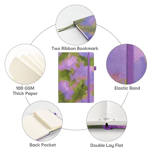 &And Per Se Dotted Journal Notebook, A5 Hardcover Aesthetic Dotted Notebook – 160 Pages 100gsm Thick Dot Grid Paper, 3 Sticker Sheets – Gift-Ready Journaling Kit for Women (Lavender Grove) - color: i.Lavender Grove, style: Dotted with Pattern