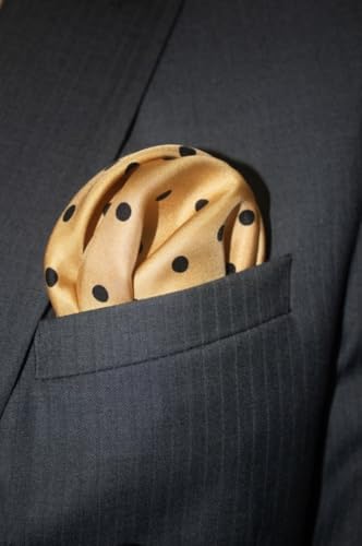Royal Silk Polka Dot Pocket Square - 17" Handkerchief - 12mm Silk Twill - 100% Silk - color: Gold