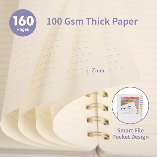 Spiral Notebook-6.10" x 8.19" College Ruled Journal with Inner Pockets and 160 Pages,PU Leather Cover Business Journal, Twin-Wire Binding Notebook Perfect for Office & Home School Supplies - color: 005-Violet-1pack, size: A5-160 pages