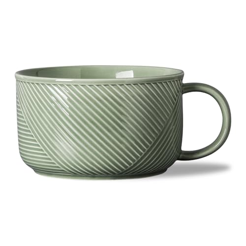 Ceramic Soup Bowl with Handle, 38 oz Microwave Safe, Pea Green - color: Pea Green