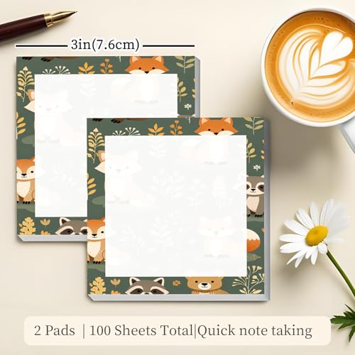 Sticky Notes 3x3 Inches, Cute Self-Stick Note Pads, Funny Memo Pads, Easy to Post Sticky Notes for Office, Home & Notebook Cute Fox Raccoon - color: Cute Fox Raccoon