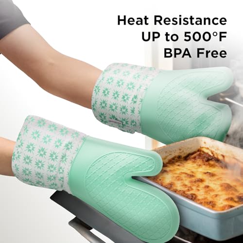 Kitchen Mama UltraShield Silicone Oven Mitts, Gem-Teal - color: Gem-teal