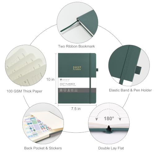&And Per Se 2027 Planner, 12-Month Monthly & Weekly, 2027 Calendar Planner with 100gsm Paper, B5 Hardcover Faux Leather, 7.5" x 10" (Green) - color: Green, size: 7.5" x 10"(Jan 2027-Dec 2027)