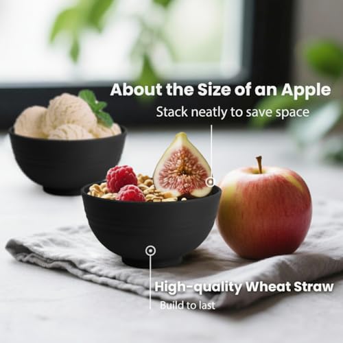 10oz Dessert Bowls Set of 8, Small Plastic Bowl Reusable (Black) - color: Black, size: 10 oz